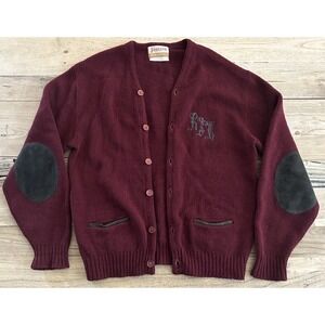 Vtg 60's Jantzen Burgundy‎ Cardigan, Kurt Cobain Grunge 100% 4-ply Shetland Wool